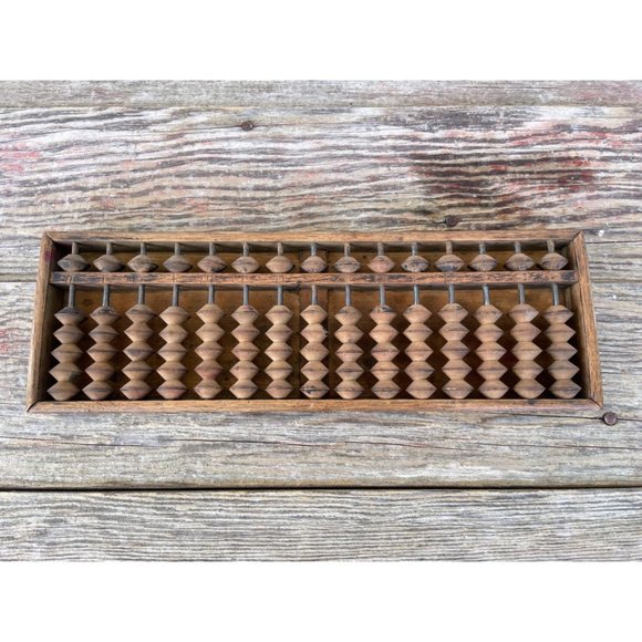 Antique Japanese Wood Abacus Calculator 15 rows 90 beads Signed - Picture 2 of 11